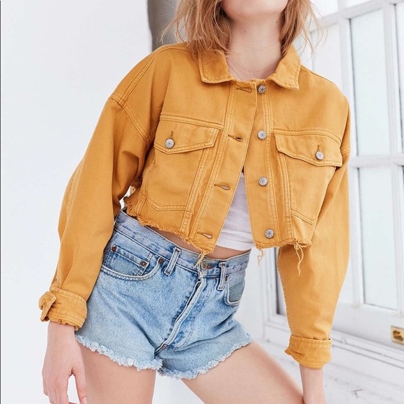 BDG Jackets & Blazers - BDG DISTRESSED YELLOW CROPPED DENIM JACKET